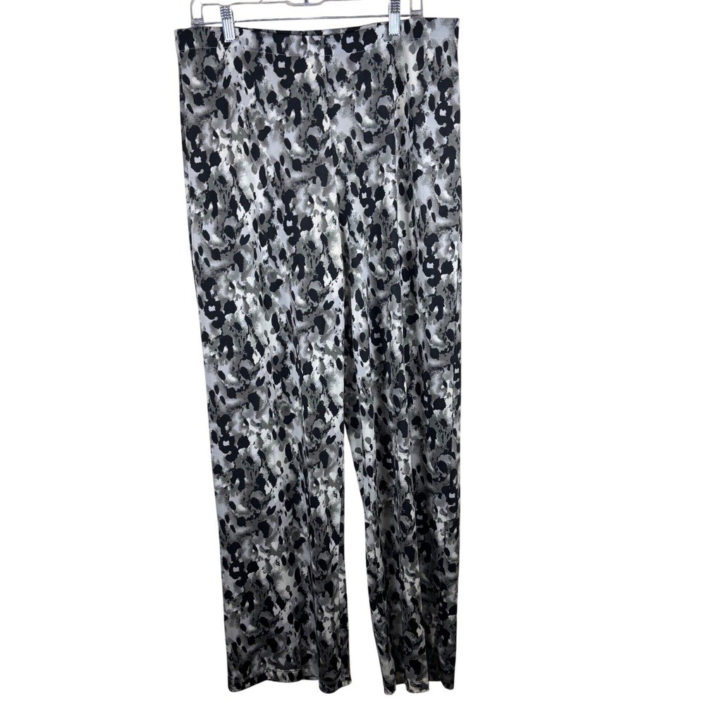 I.N. Studio Womens Large Wide Leg Pants Abstract Leopard Animal Print Grey Black